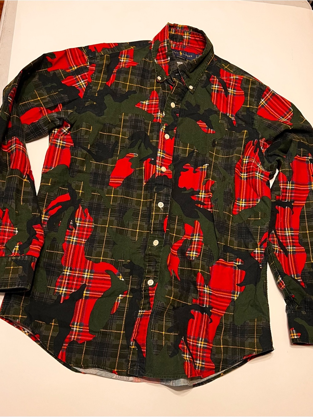 Men's Ralph Lauren Green & Red Plaid Button-Down Shirt size small